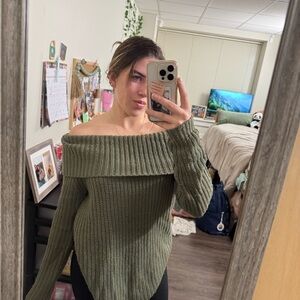 Women's Off-Shoulder Green Sweater